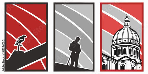 Historical landmarks and symbols representing different eras and cultures Vector