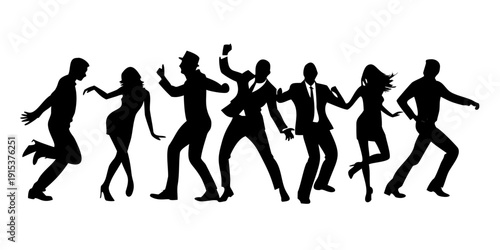 A diverse group of people dancing together in a joyful celebration. Vector