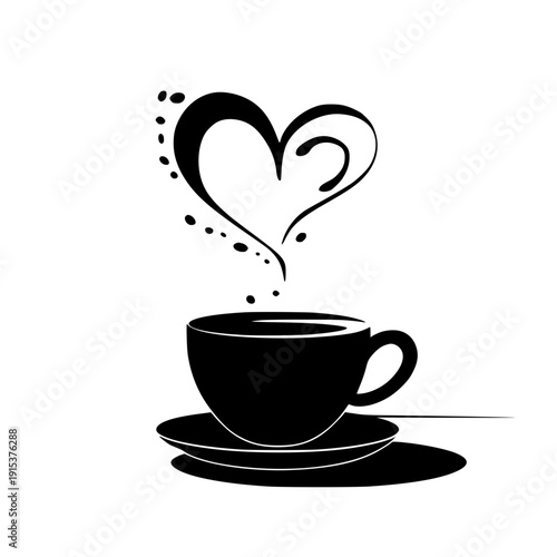 Elegant coffee cup with heart shaped steam on saucer