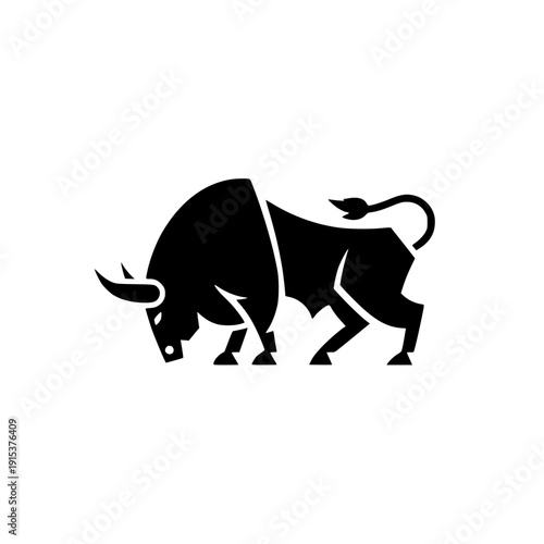 Dynamic bull silhouette icon for business and finance