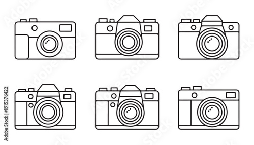 Camera icon set, vector illustration of various camera types isolated on white background for design