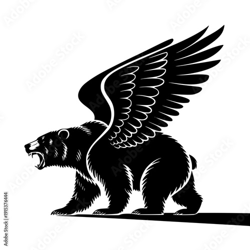Fierce winged bear standing strong with wings spread wide