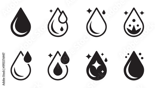 Water drop icons set liquid clear fresh clean refreshing purity element symbol clean water drop collection droplet vector