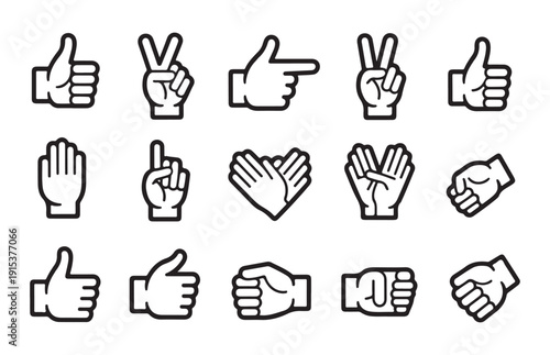 Set of hand gestures icons like thumbs up ok peace sign pointer and fist symbols vector illustration