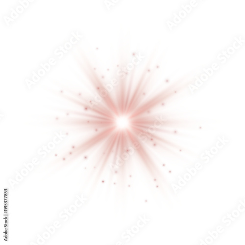 Pink sunlight lens flare, sun flash with rays and spotlight. Glowing burst explosion	
