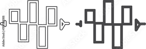 Barbell icon set with outline and solid silhouettes isolated on white background, fitness gym equipment symbol for workout, bodybuilding, strength training branding design