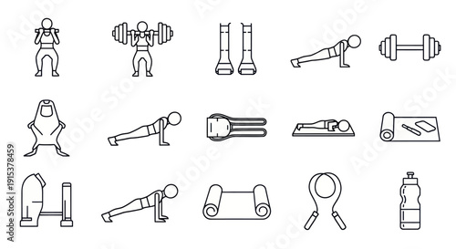 Fitness Icons: Workout, Exercise, Gym, Sport, Health, Training, Strength, Bodybuilding