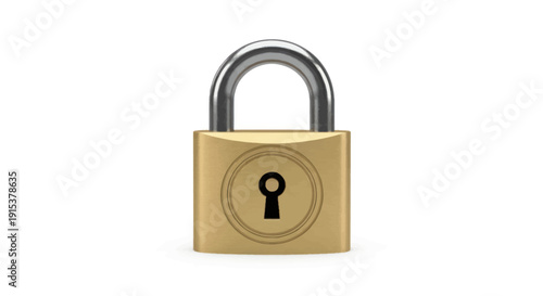 Golden Padlock Security Symbol Isolated on White Background