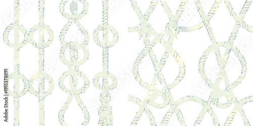 Subtle repeating pattern of knotted ropes in pale green and white