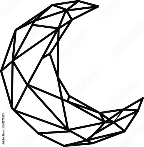 Geometric representation of a crescent moon shape in low poly art style.