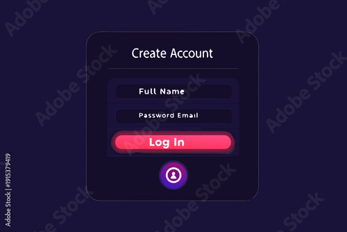 Digital account creation screen with a purple and pink color scheme