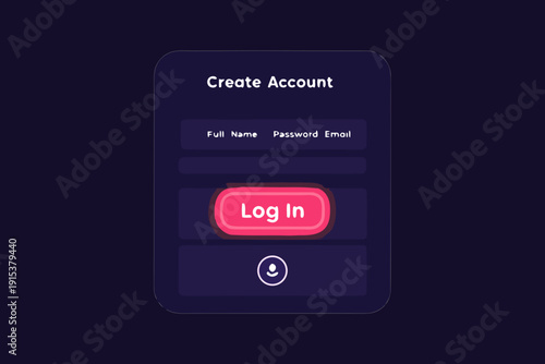 A mobile screen mockup displaying a create account form with login button