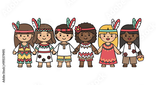 Diverse children in native costumes.