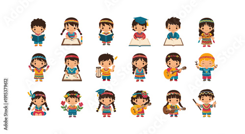 Diverse group of children cartoon characters.