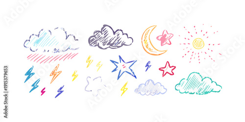 Obraz na plátně A vibrant illustration of weather elements and celestial bodies in a playful sty