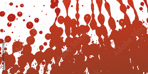 Abstract red splatters and droplets on a stark white background