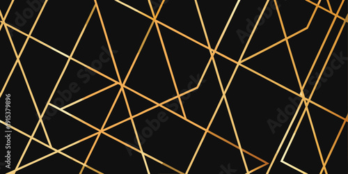 Abstract geometric pattern with intersecting golden lines on black background