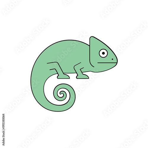 Green chameleon cartoon reptile animal.