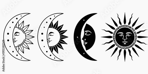 Valokuva Celestial bodies transitioning from new moon to full sun with radiant rays Vecto