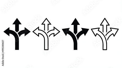 Four black and white arrow icons pointing up and sideways  various directions