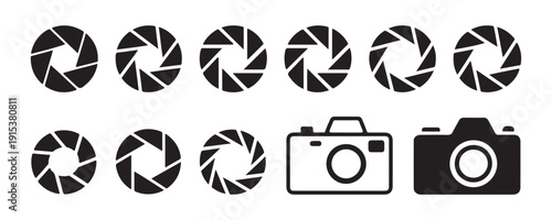 Camera aperture lens diaphragm symbols icons set for photography and videography abstract vector illustration