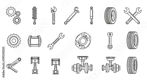 Mechanical Parts and Tools Illustration.