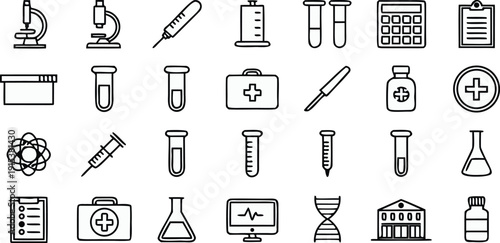 Medical and Laboratory Icons Set in Black and White