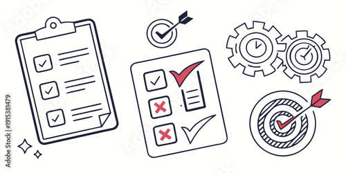 A collection of icons representing various office supplies and tasks Vector