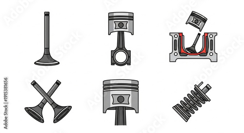 Piston Engine Parts Illustration Set.