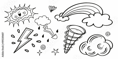 A collection of various marine creatures and plants in a detailed illustration Vector