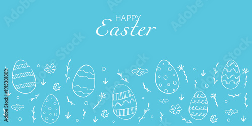 happy easter banner card with egg. flat modern minimalistic illustration ,postcards, poster, ad	
