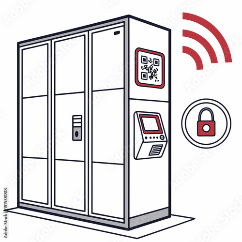 A modern smart locker system with a digital keypad and wireless connectivity. Vector