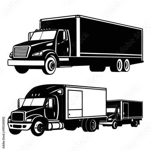 Two large trucks parked side by side in a parking lot Vector