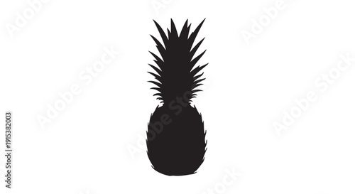 Pineapple Silhouette: An eye-level shot captures a strikingly sleek, black silhouette of a pineapple, showcasing its distinctive shape, texture, and the intricate details of its spiky crown.