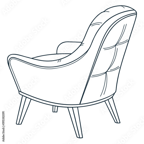 A comfortable and stylish white armchair with a curved back and wooden legs Vector