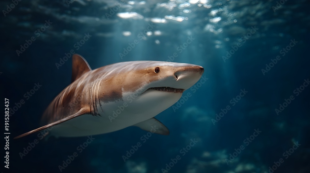 Obraz premium A majestic shark glides through sunlit ocean waters a serene predator in its natural habitat