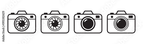 Camera icons set photograph equipment lens aperture symbol simple vector graphic illustration modern design