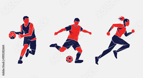 Soccer player action vector illustration showing dynamic football kick pose, modern sporty character design representing competition, teamwork, athletic performance and game strategy, vibrant flat sty