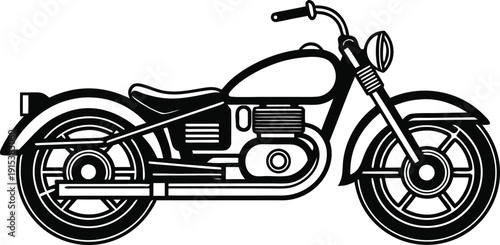 Black-and-white-illustration-of-a-classic-motorcycle-with-detailed-design