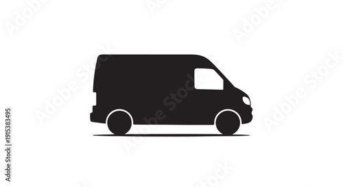 Van silhouette Illustration: A sleek, solid black van silhouette isolated, perfectly conveys the essence of transport and delivery. Ideal for projects that want to express movement.