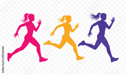Colourful Women Running Silhouette Vector Illustration.