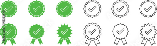A collection of green and black checkmark icons on a white background