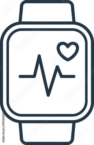 Vector smartwatch with heart rate monitor isolated on transparent background