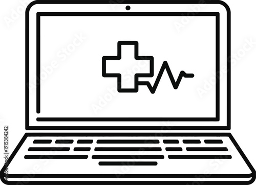 Vector laptop with medical cross symbol on screen isolated on transparent background