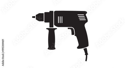 Industrial Power Drill Silhouette: A stark black and white silhouette of a power drill. Representing the essence of construction and manual labor.
