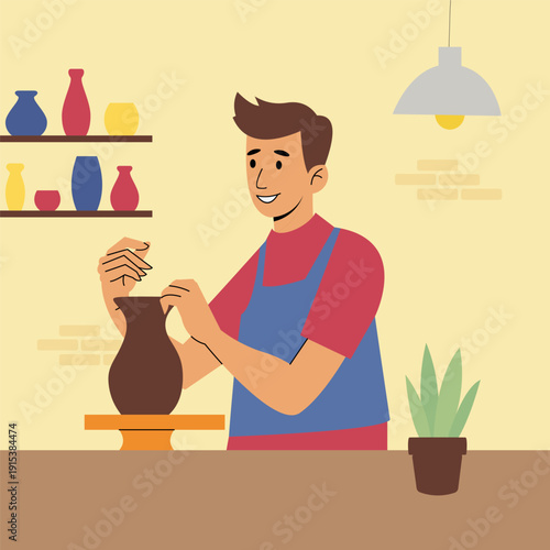 Man working on a pottery wheel