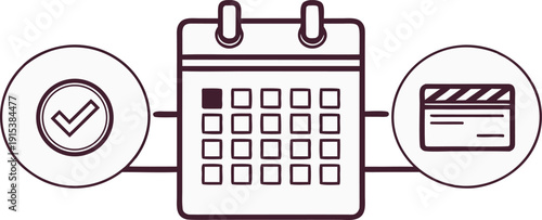Illustration-of-a-calendar-with-check-and-film-icons-representing-planning
