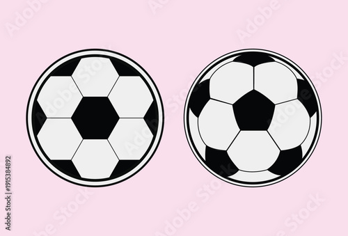 Soccer Ball Icons Set – Black and White Football Vector with Round Border