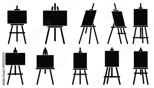Art Easel Icon black silhouette vector, various positions, professional high-quality illustration, isolated on transparent background