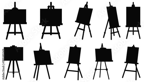 Art Easel Icon black silhouette vector, various positions, professional high-quality illustration, isolated on transparent background
